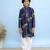 Navy blue printed cotton kurta pyjama