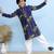 Navy blue printed cotton kurta pyjama