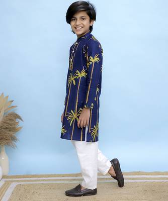 Navy blue printed cotton kurta pyjama 3