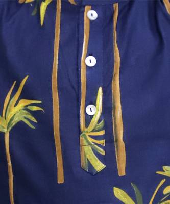 Navy blue printed cotton kurta pyjama 4