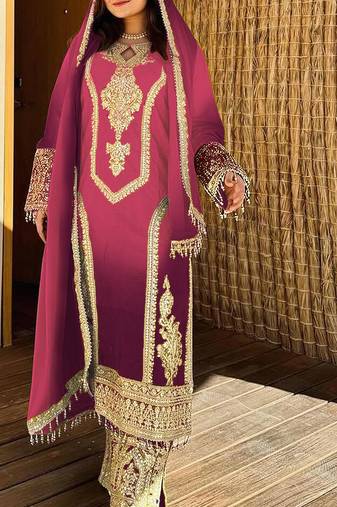 Pink embroidered chinon pakistani salwar suit