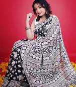 Black Lakhnowi Pattern Thread Embroidered Faux Georgette Saree