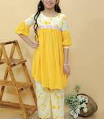 Yellow embroidered cotton kurta set