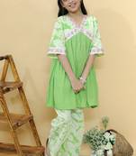 Green embroidered cotton kurta set