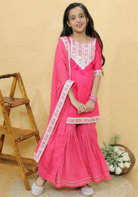 Pink embroidered cotton sharara set 1