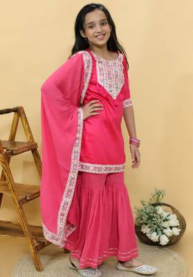 Pink embroidered cotton sharara set 2
