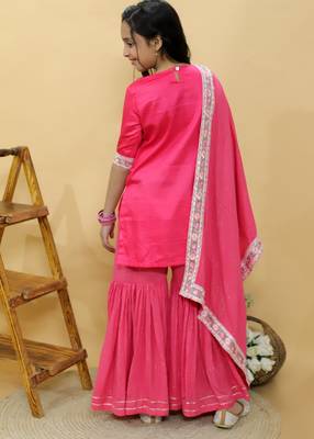 Pink embroidered cotton sharara set 4