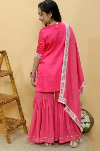 Pink embroidered cotton sharara set
