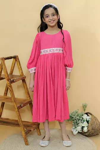 Pink plain georgette dress
