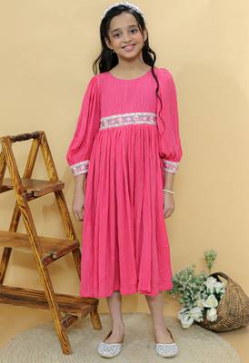 Pink plain georgette dress 1