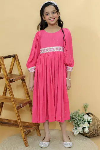 Pink plain georgette dress