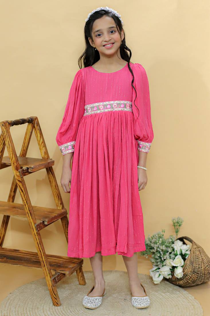Pink plain georgette dress