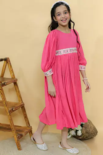 Pink plain georgette dress