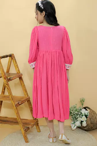 Pink plain georgette dress