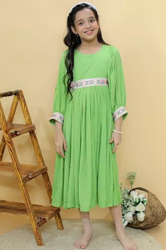 Green plain georgette dress