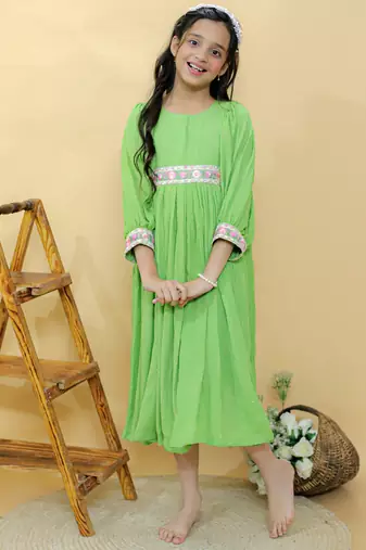 Green plain georgette dress