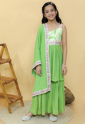 Green embroidered cotton sharara set 1