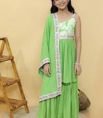 Green embroidered cotton sharara set