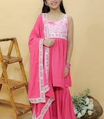 Pink embroidered cotton sharara set