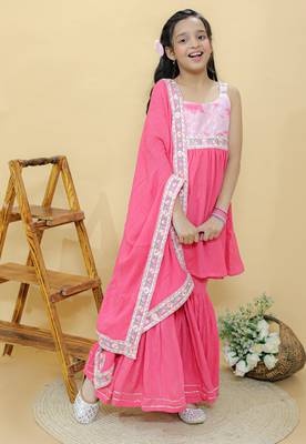 Pink embroidered cotton sharara set 3