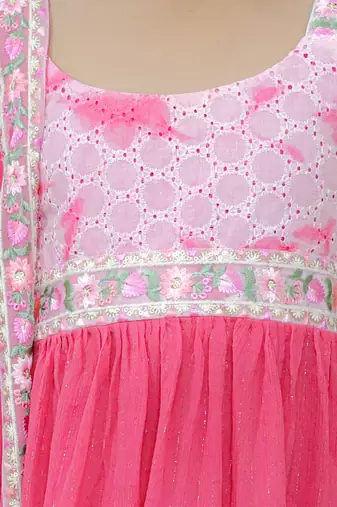 Pink embroidered cotton sharara set