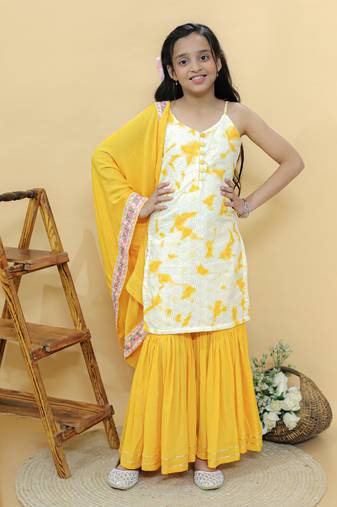Yellow printed cotton sharara set