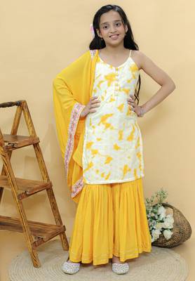 Yellow printed cotton sharara set 1