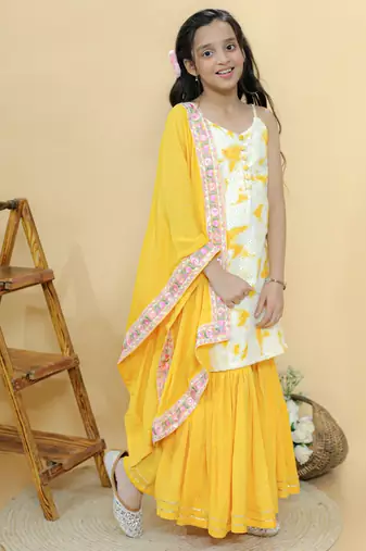 Yellow printed cotton sharara set