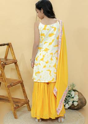 Yellow printed cotton sharara set 4
