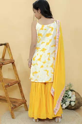 Yellow printed cotton sharara set