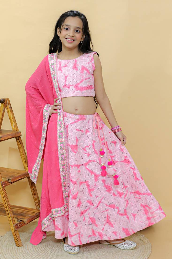 Pink embroidered cotton lehenga set
