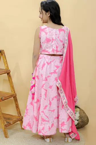 Pink embroidered cotton lehenga set