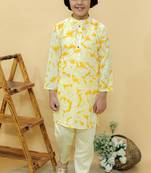 Yellow embroidered cotton kurta pyjama