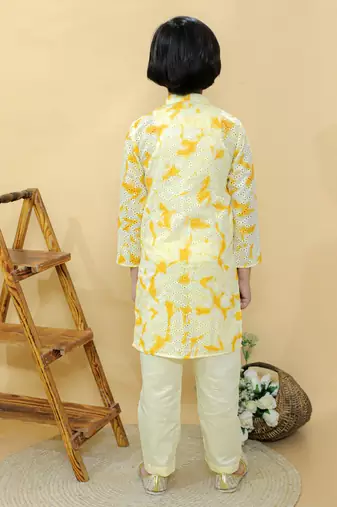 Yellow embroidered cotton kurta pyjama
