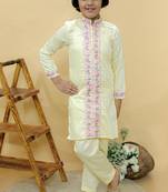 Yellow embroidered cotton kurta pyjama