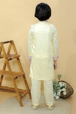 Yellow embroidered cotton kurta pyjama 3