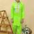 Green plain cotton kurta with neckline embroidery & pyjama