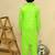 Green plain cotton kurta with neckline embroidery & pyjama