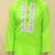 Green plain cotton kurta with neckline embroidery & pyjama