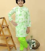 Green embroidered cotton kurta pyjama