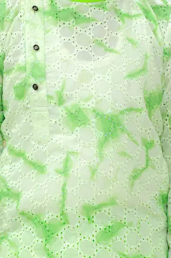 Green embroidered cotton kurta pyjama
