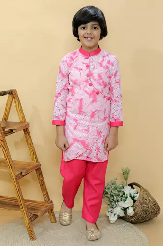 Pink embroidered cotton kurta pyjama