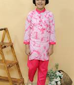 Pink embroidered cotton kurta pyjama