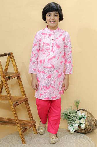 Pink embroidered cotton kurta pyjama