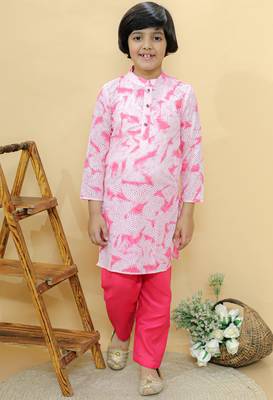 Pink embroidered cotton kurta pyjama 1
