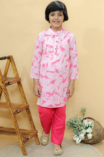 Pink embroidered cotton kurta pyjama