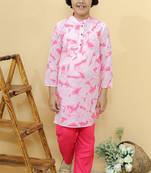 Pink embroidered cotton kurta pyjama