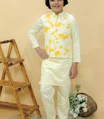 Yellow embroidered cotton nehru jacket set