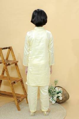 Yellow embroidered cotton nehru jacket set 2