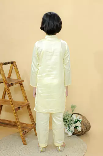 Yellow embroidered cotton nehru jacket set